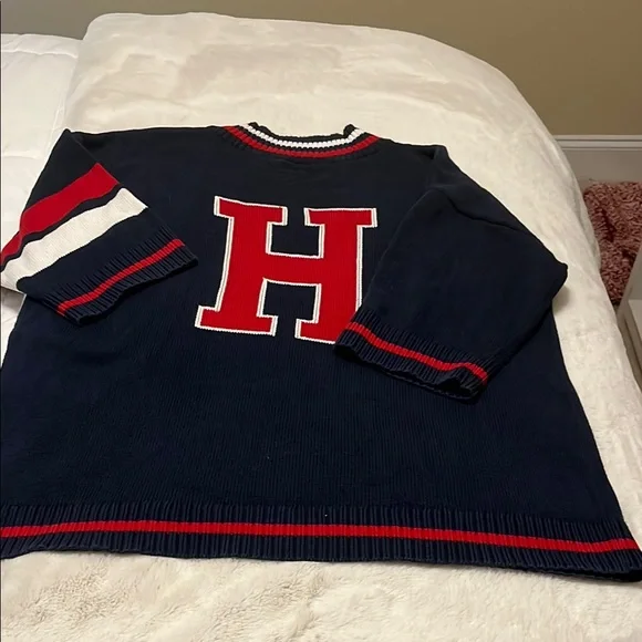 Tommy Hilfiger V-Neck Sweater Blue Red - Picture 6 of 8